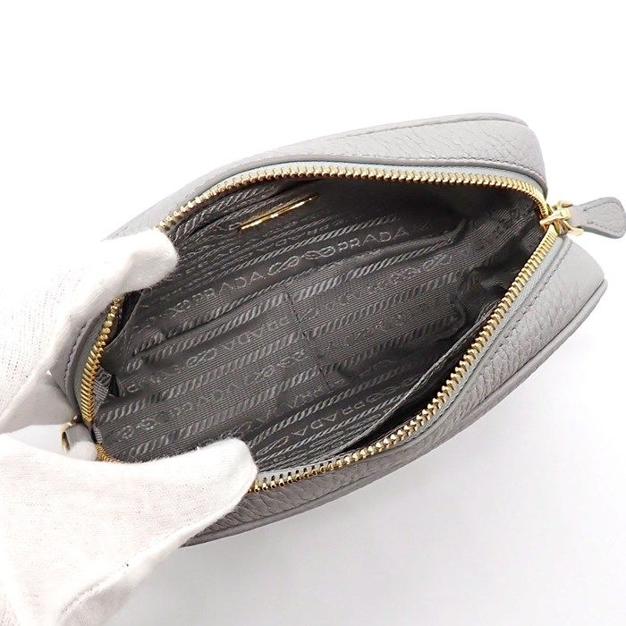 Prada Shoulder Bag Leather Granit Blue Gray Gold — view 5