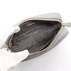 Prada Shoulder Bag Leather Granit Blue Gray Gold — view 5
