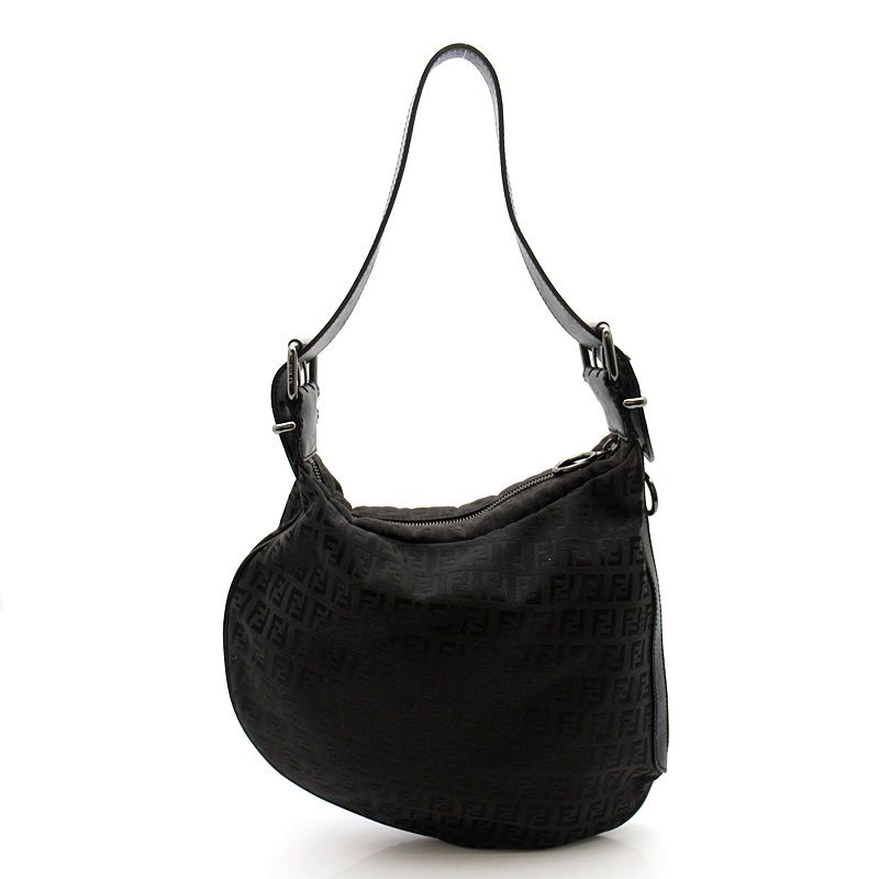 Fendi Zucchino Canvas Leather Shoulder Bag Black — view 4