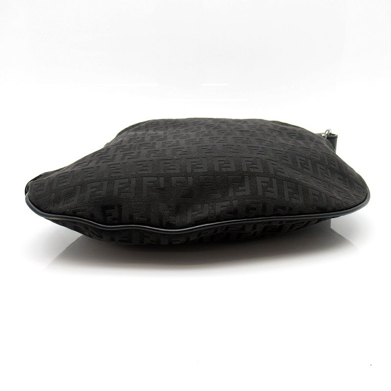 Fendi Zucchino Canvas Leather Shoulder Bag Black — view 6