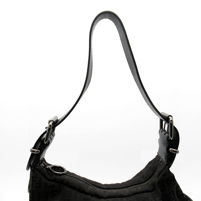 Fendi Zucchino Canvas Leather Shoulder Bag Black — view 2