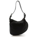 Fendi Zucchino Canvas Leather Shoulder Bag Black