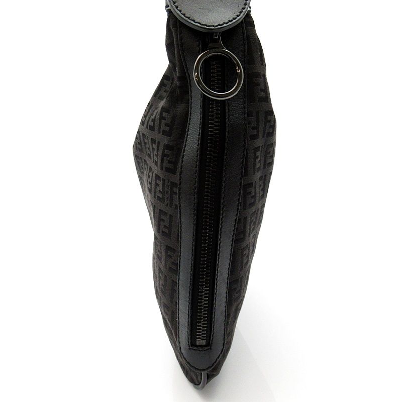 Fendi Zucchino Canvas Leather Shoulder Bag Black — view 5