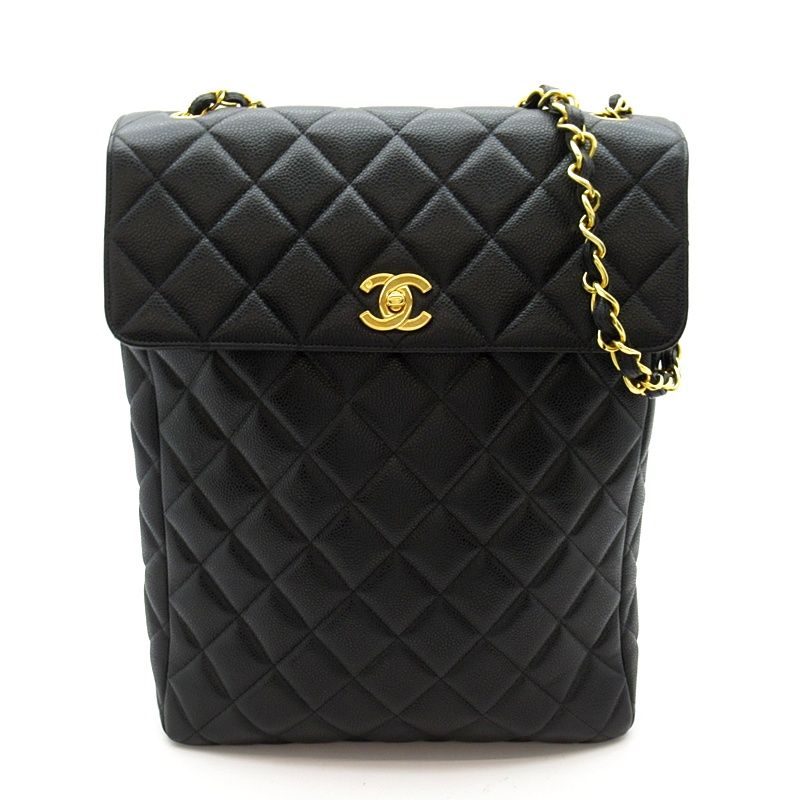 Chanel Quilted Chain Shoulder Bag Caviar Leather Black