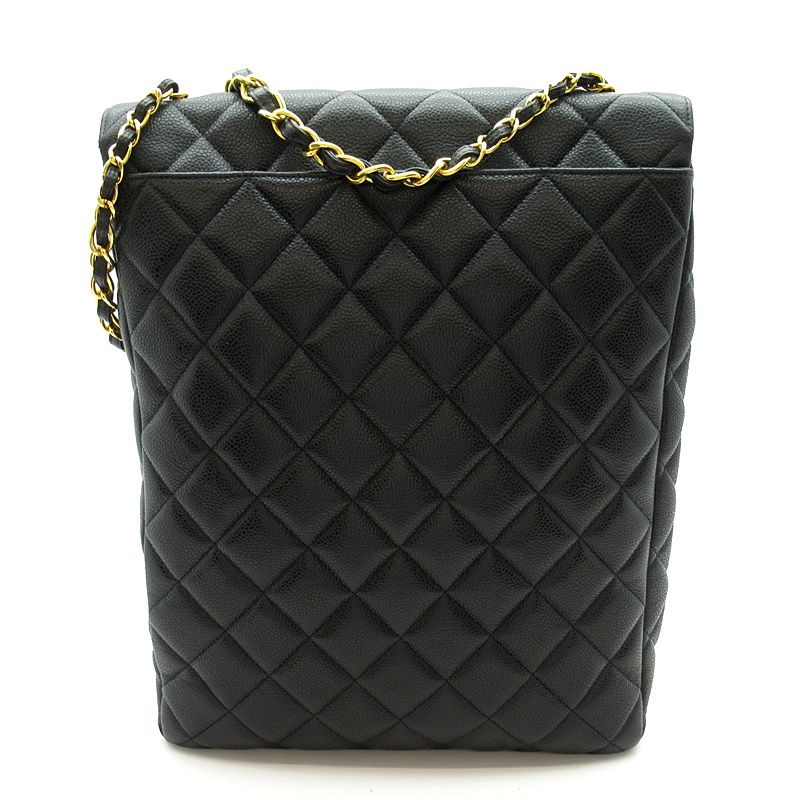 Chanel Quilted Chain Shoulder Bag Caviar Leather Black — view 4