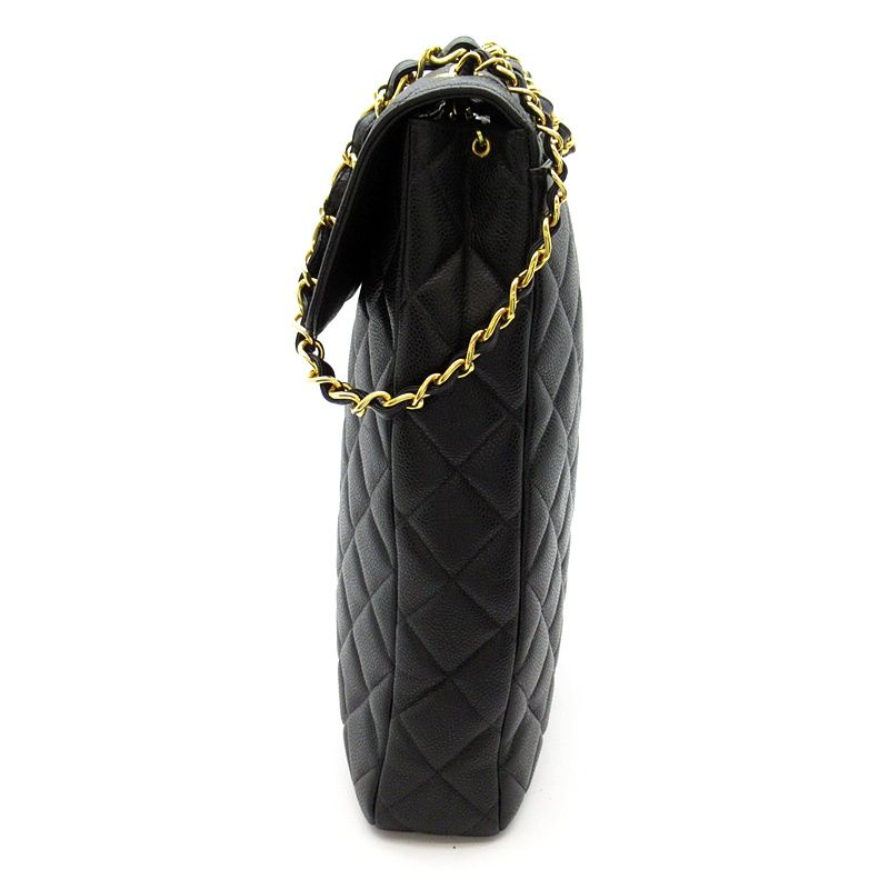 Chanel Quilted Chain Shoulder Bag Caviar Leather Black — view 3