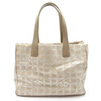 Chanel New Travel Line Tote Bag MM Nylon Leather Beige Gold