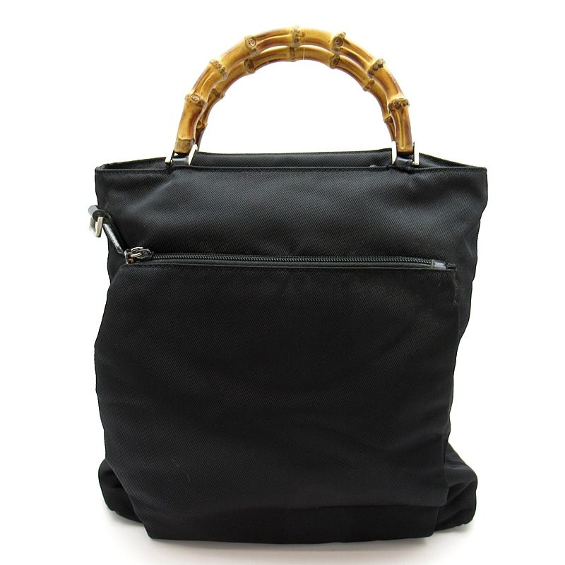 Gucci Bamboo 2-Way Handbag Nylon Leather Black