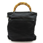 Gucci Bamboo 2-Way Handbag Nylon Leather Black