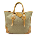 Prada Logo Jacquard Tote Canvas Leather Shoulder Bag Beige