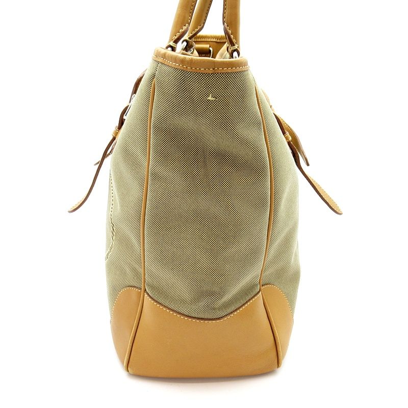 Prada Logo Jacquard Tote Canvas Leather Shoulder Bag Beige — view 3