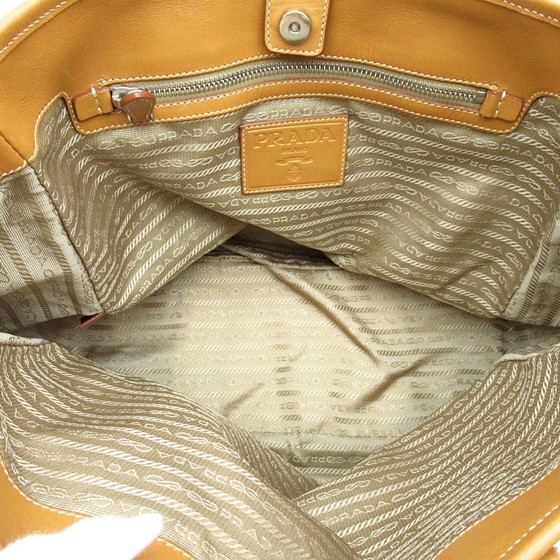 Prada Logo Jacquard Tote Canvas Leather Shoulder Bag Beige — view 7