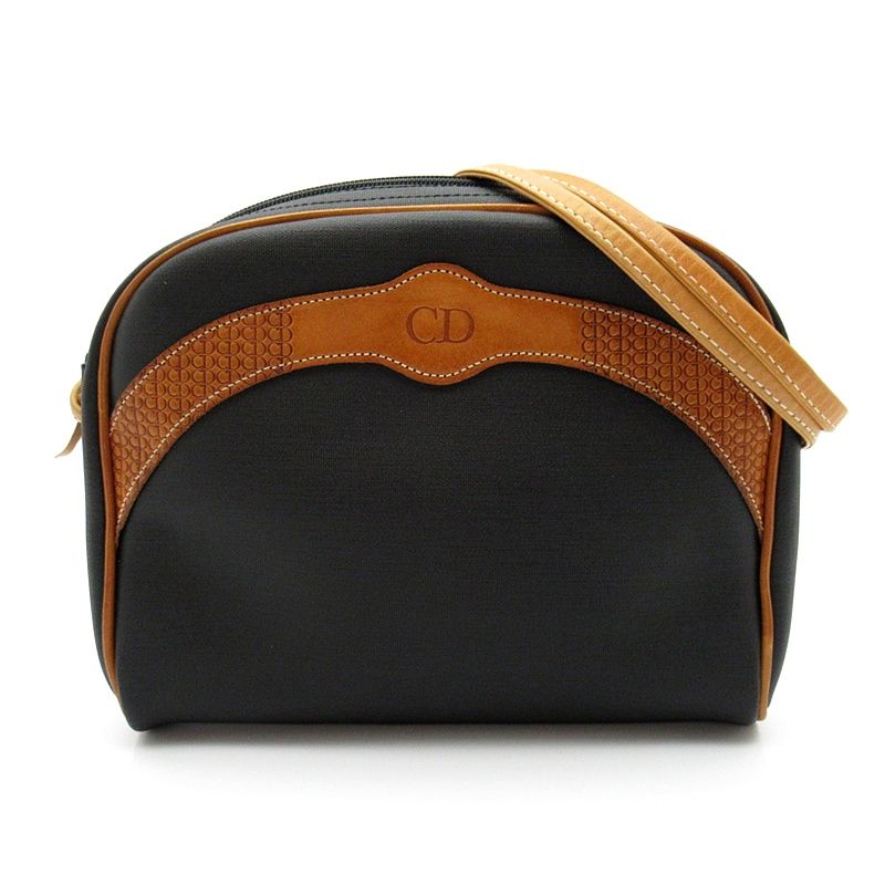 Dior Vintage Logo Shoulder Bag Canvas Leather Black