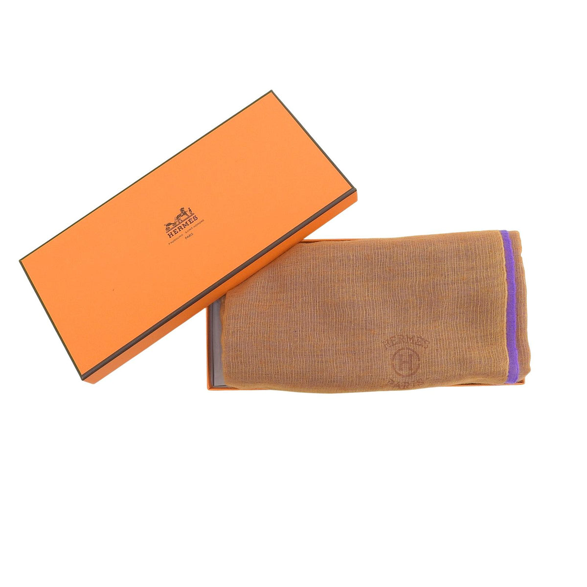 Hermes Cashmere Silk Logo Large Shawl Orange Purple 205 Scarf — view 2
