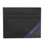 Prada Saffiano Leather Stripe Logo Business Card Case Black