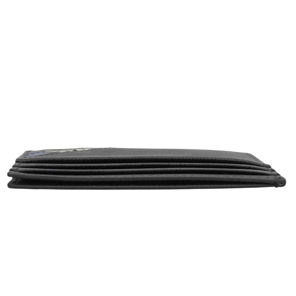 Prada Saffiano Leather Stripe Logo Business Card Case Black — view 5