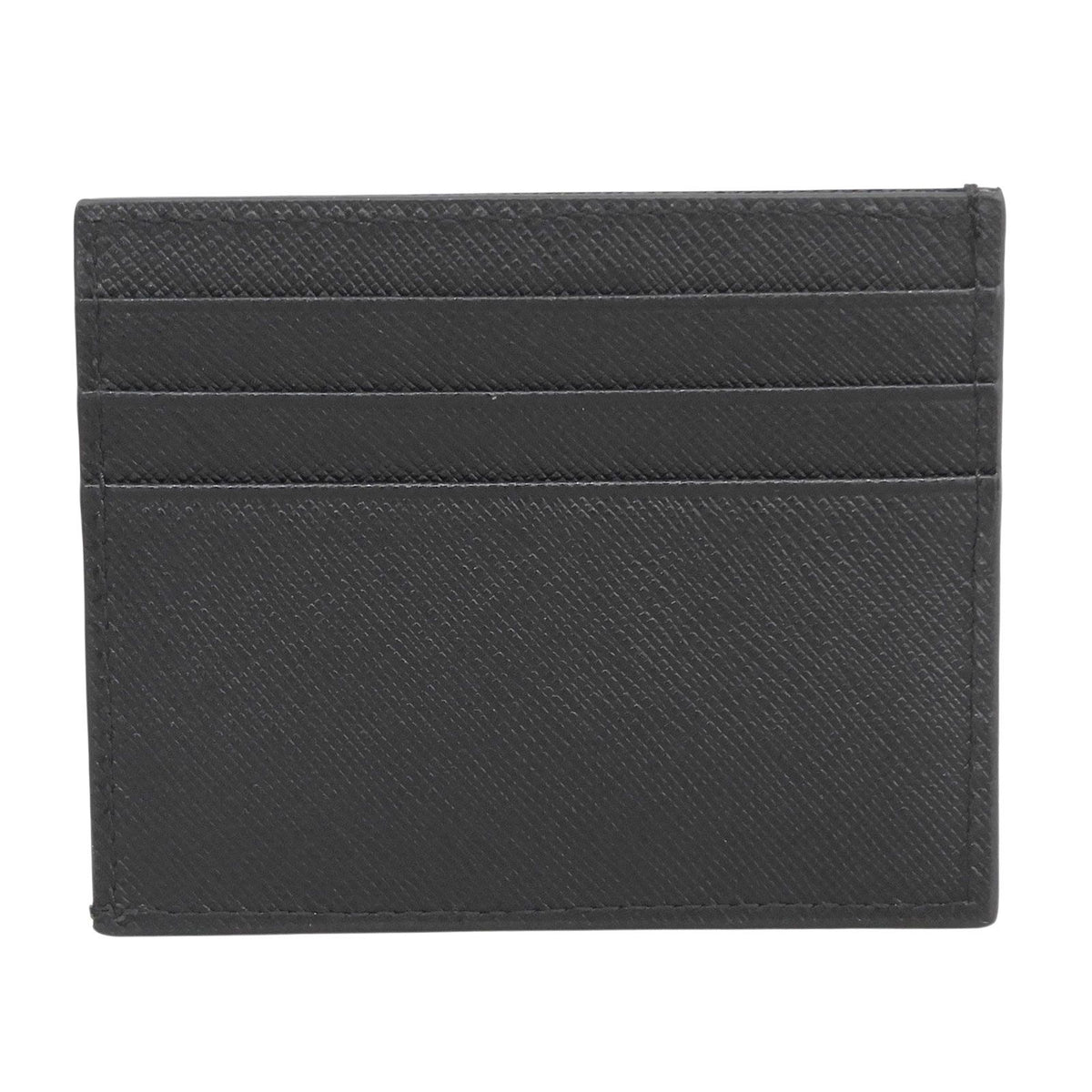 Prada Saffiano Leather Stripe Logo Business Card Case Black — view 3