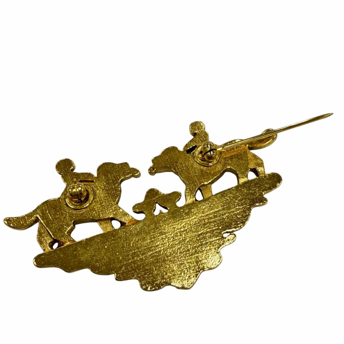 Hermes Vintage Metal Cloisonne Girl and Dog Brooch Gold Red Green — view 5