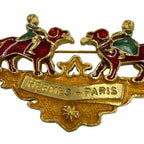 Hermes Vintage Metal Cloisonne Girl and Dog Brooch Gold Red Green — view 6