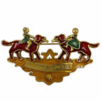 Hermes Vintage Metal Cloisonne Girl and Dog Brooch Gold Red Green