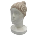 Chanel Cashmere 100% Logo Ribbed Knit Cap Beanie Beige Hat
