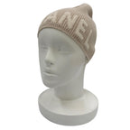 Chanel Cashmere 100% Logo Ribbed Knit Cap Beanie Beige Hat