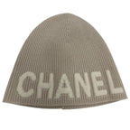 Chanel Cashmere 100% Logo Ribbed Knit Cap Beanie Beige Hat — view 6