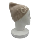 Chanel Cashmere 100% Logo Ribbed Knit Cap Beanie Beige Hat — view 4