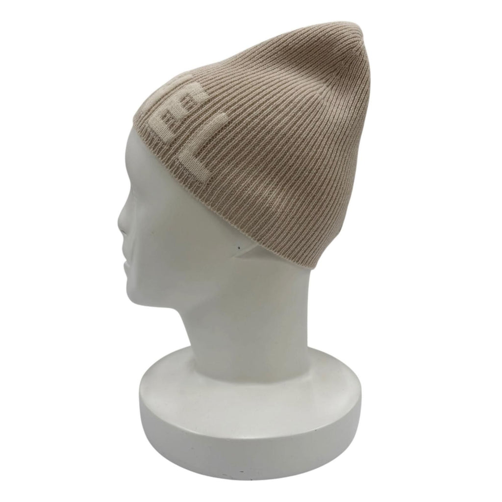 Chanel Cashmere 100% Logo Ribbed Knit Cap Beanie Beige Hat — view 2