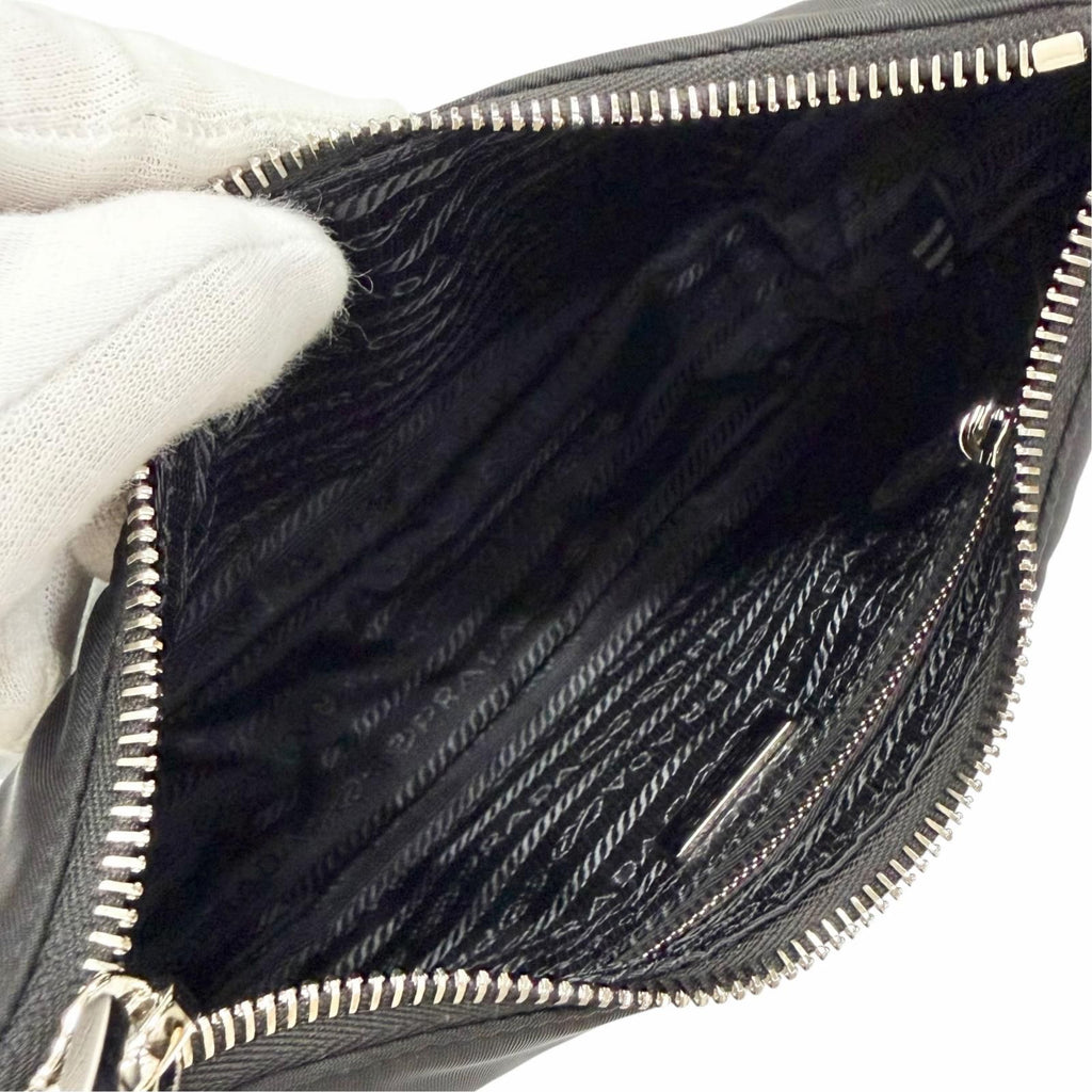 Prada Re Edition 2005 Re-Nylon Triangle Logo Handbag Black Silver — view 6