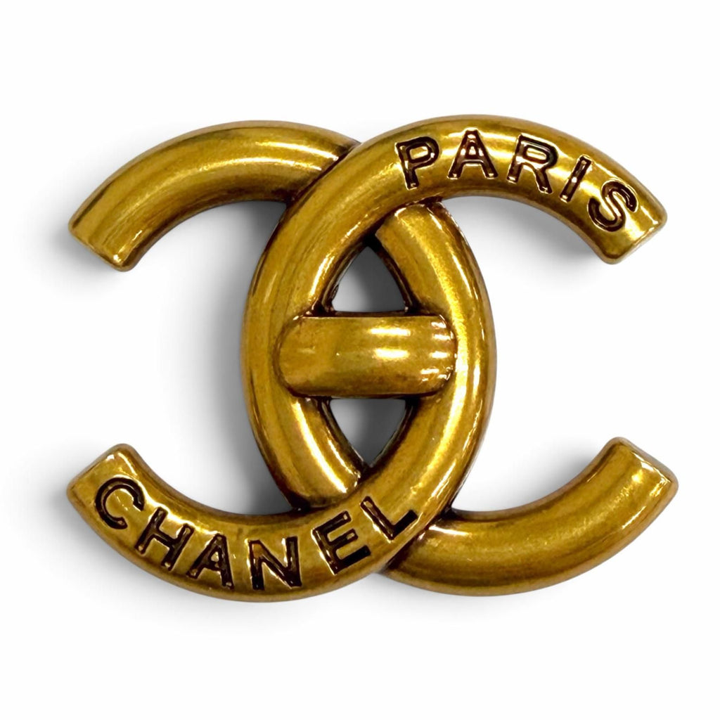 Chanel CC Logo Turnlock Design Brooch Gold