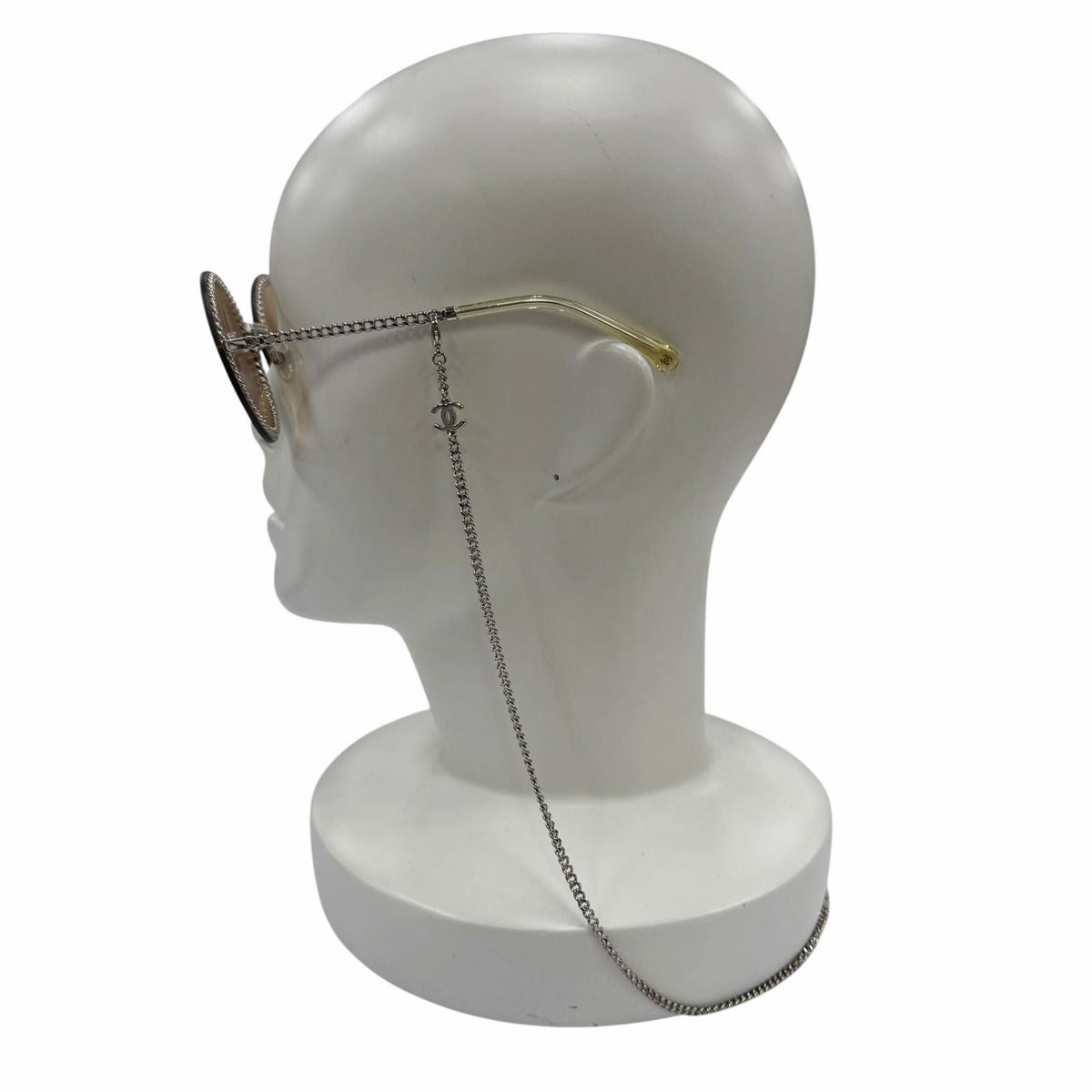 Chanel CC Logo Round Chain Glass Cord Sunglasses Silver Brown Demo Lens Eyewear — view 4
