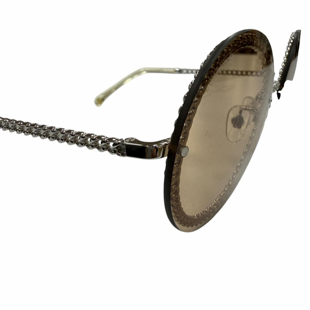 Chanel CC Logo Round Chain Glass Cord Sunglasses Silver Brown Demo Lens Eyewear — view 8