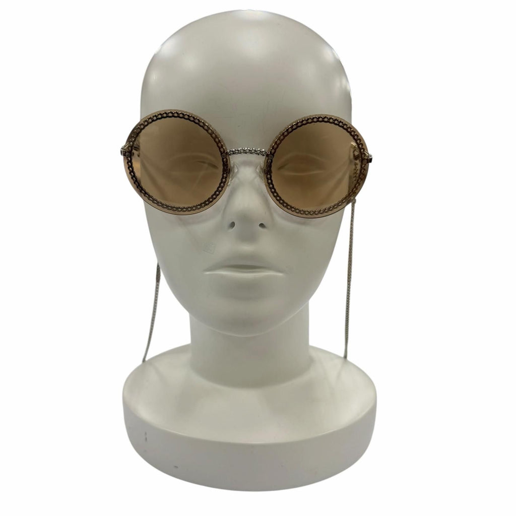 Chanel CC Logo Round Chain Glass Cord Sunglasses Silver Brown Demo Lens Eyewear — view 3