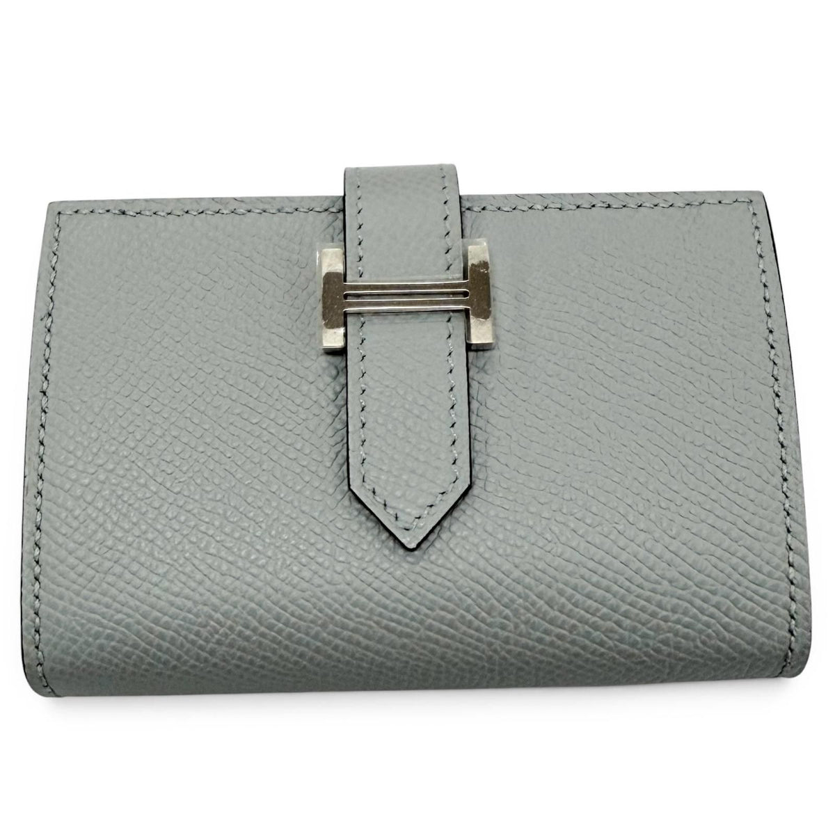 Hermes Bearn Mini Veau Epsom Blue Glacier Silver Compact Wallet