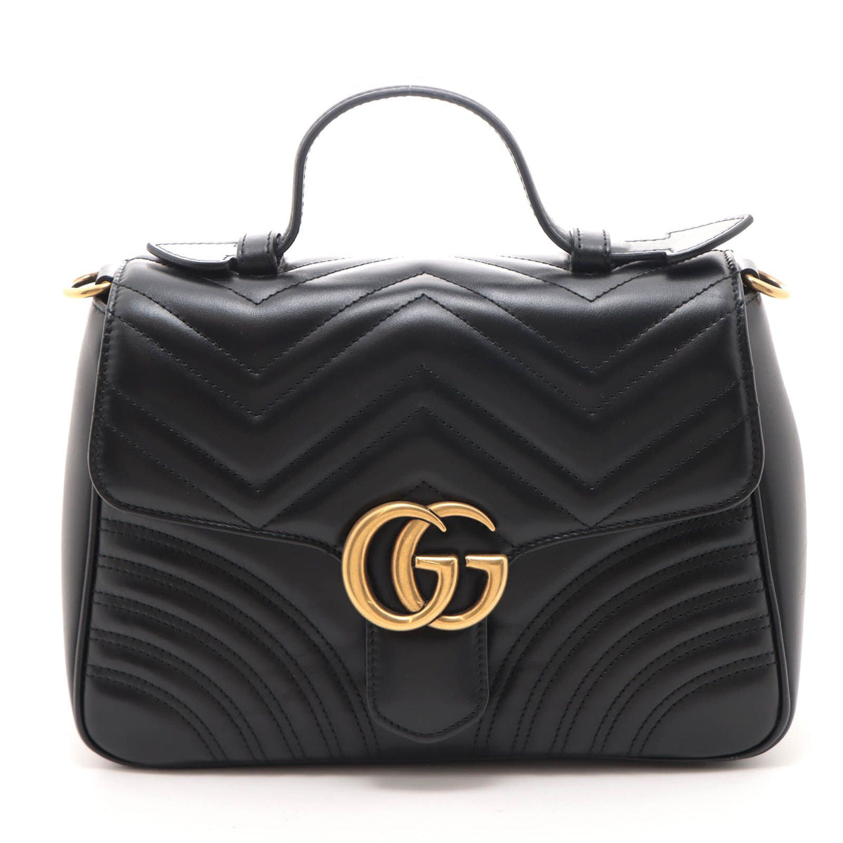 Gucci GG Marmont Small Top Handle Bag Black Leather Handbag