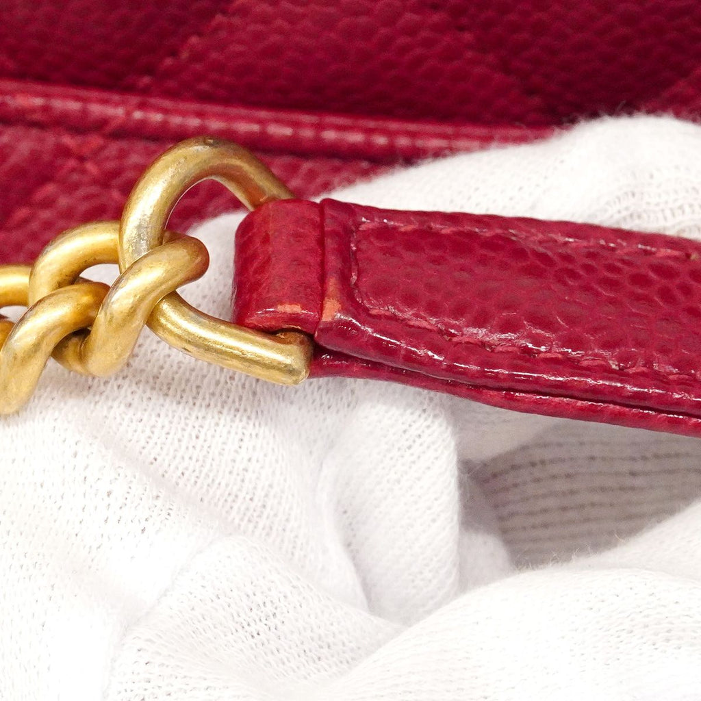 Chanel Handbag Quilted Caviar Leather Red Gold 2-Way Back — view 7