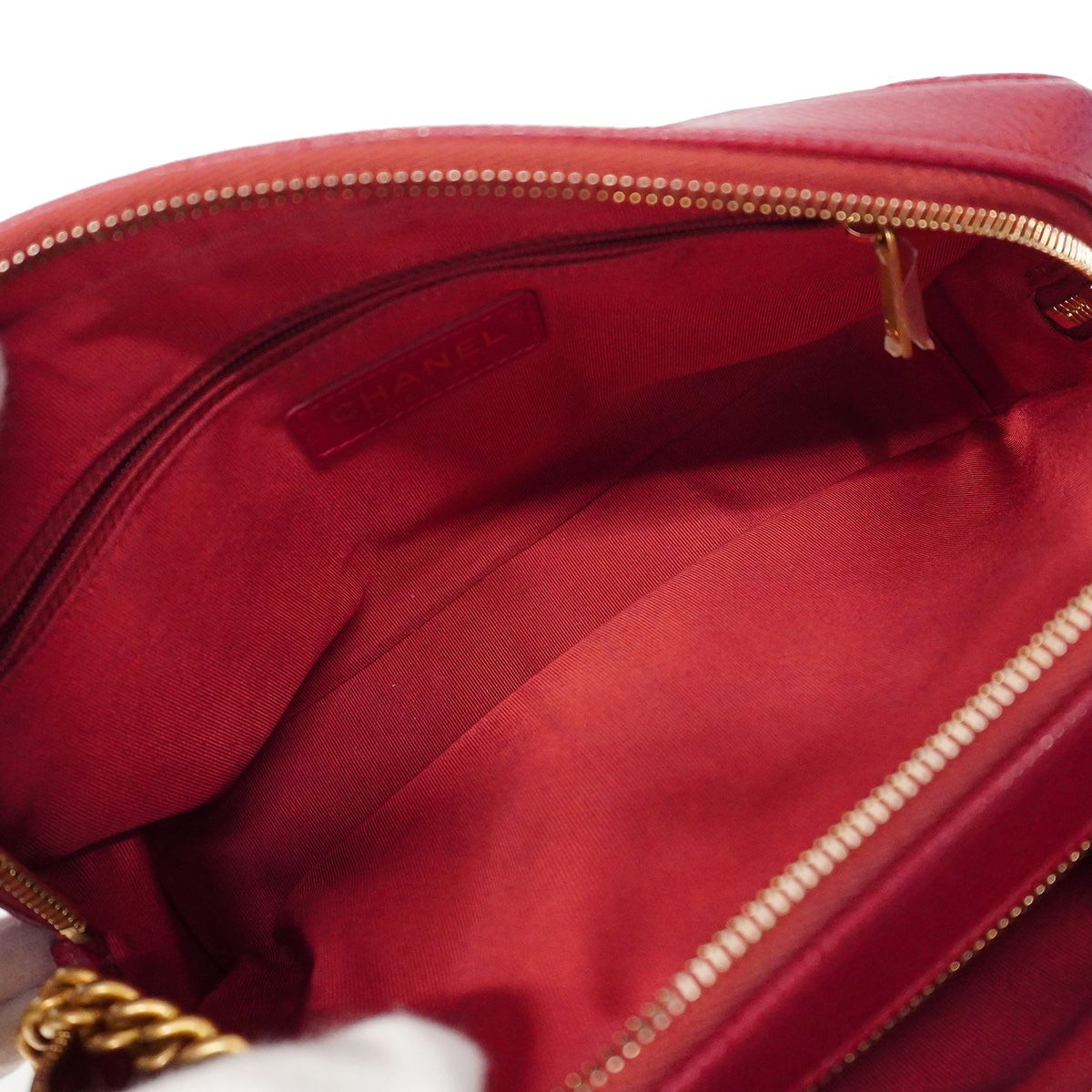 Chanel Handbag Quilted Caviar Leather Red Gold 2-Way Back — view 4