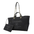 Chanel Chain Tote Bag Deauville Canvas Black Champagne Gold 2-Way Back
