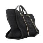 Chanel Chain Tote Bag Deauville Canvas Black Champagne Gold 2-Way Back — view 2