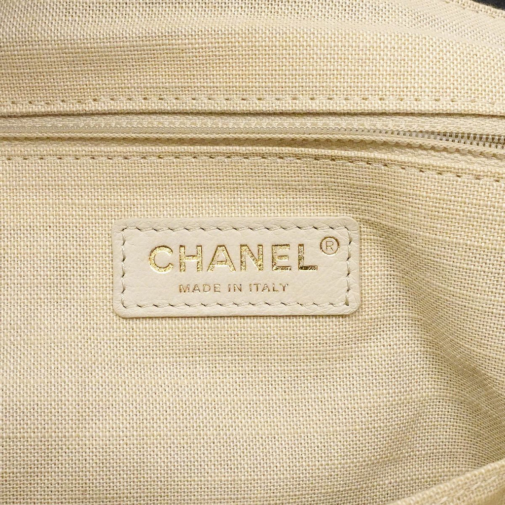 Chanel Chain Tote Bag Deauville Canvas Black Champagne Gold 2-Way Back — view 5
