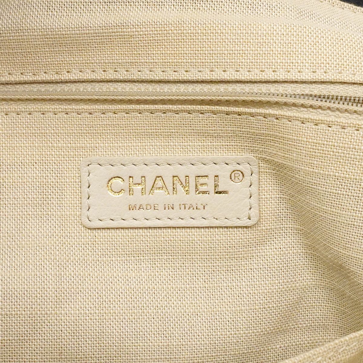 Chanel Chain Tote Bag Deauville Canvas Black Champagne Gold 2-Way Back — view 5