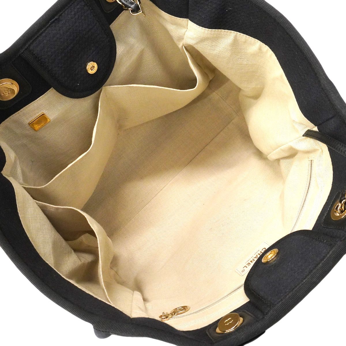 Chanel Chain Tote Bag Deauville Canvas Black Champagne Gold 2-Way Back — view 4