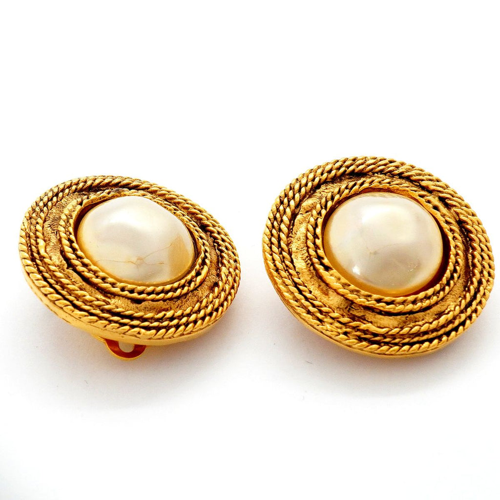 Chanel Earrings Vintage Round Circle Gold Plated Faux Pearl — view 3
