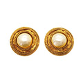 Chanel Earrings Vintage Round Circle Gold Plated Faux Pearl