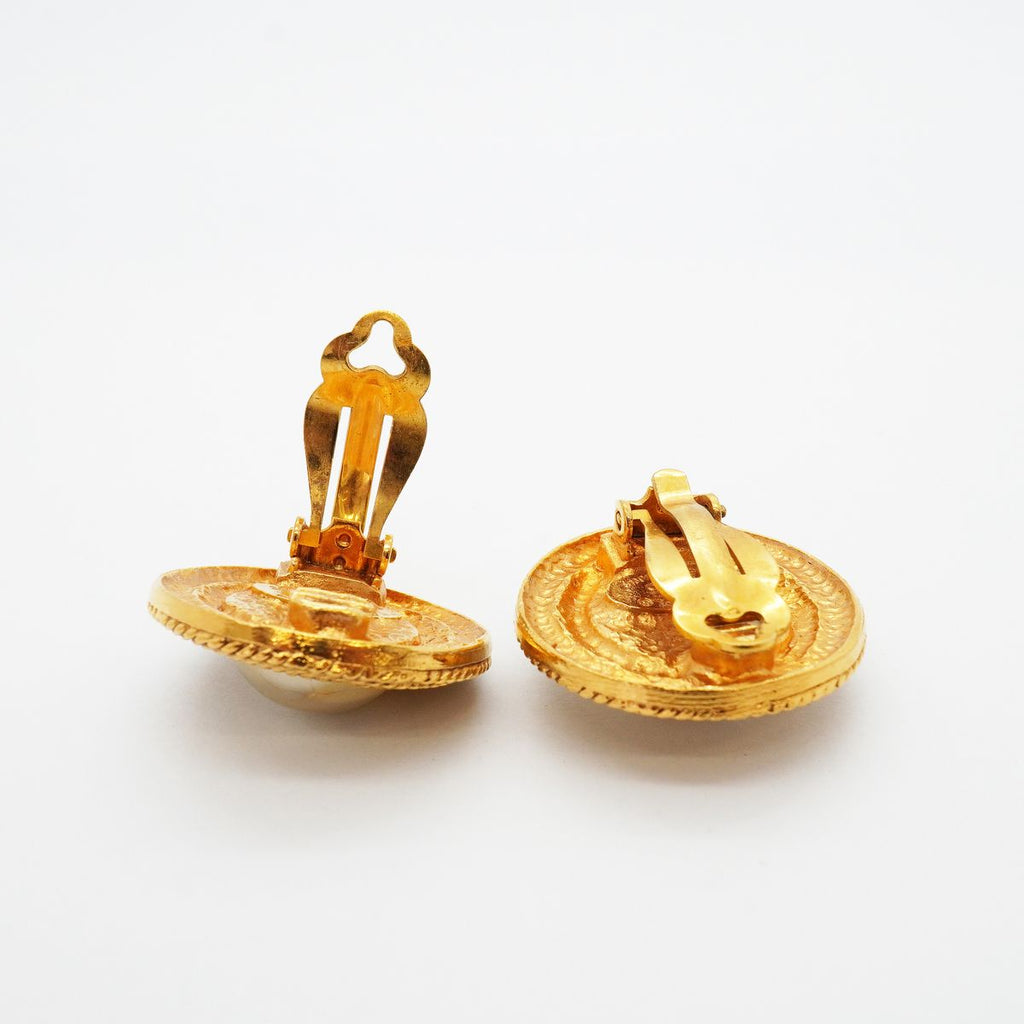 Chanel Earrings Vintage Round Circle Gold Plated Faux Pearl — view 4