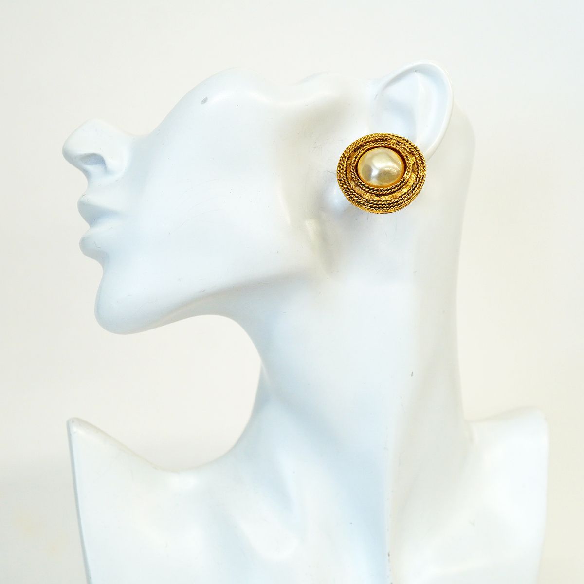Chanel Earrings Vintage Round Circle Gold Plated Faux Pearl — view 6