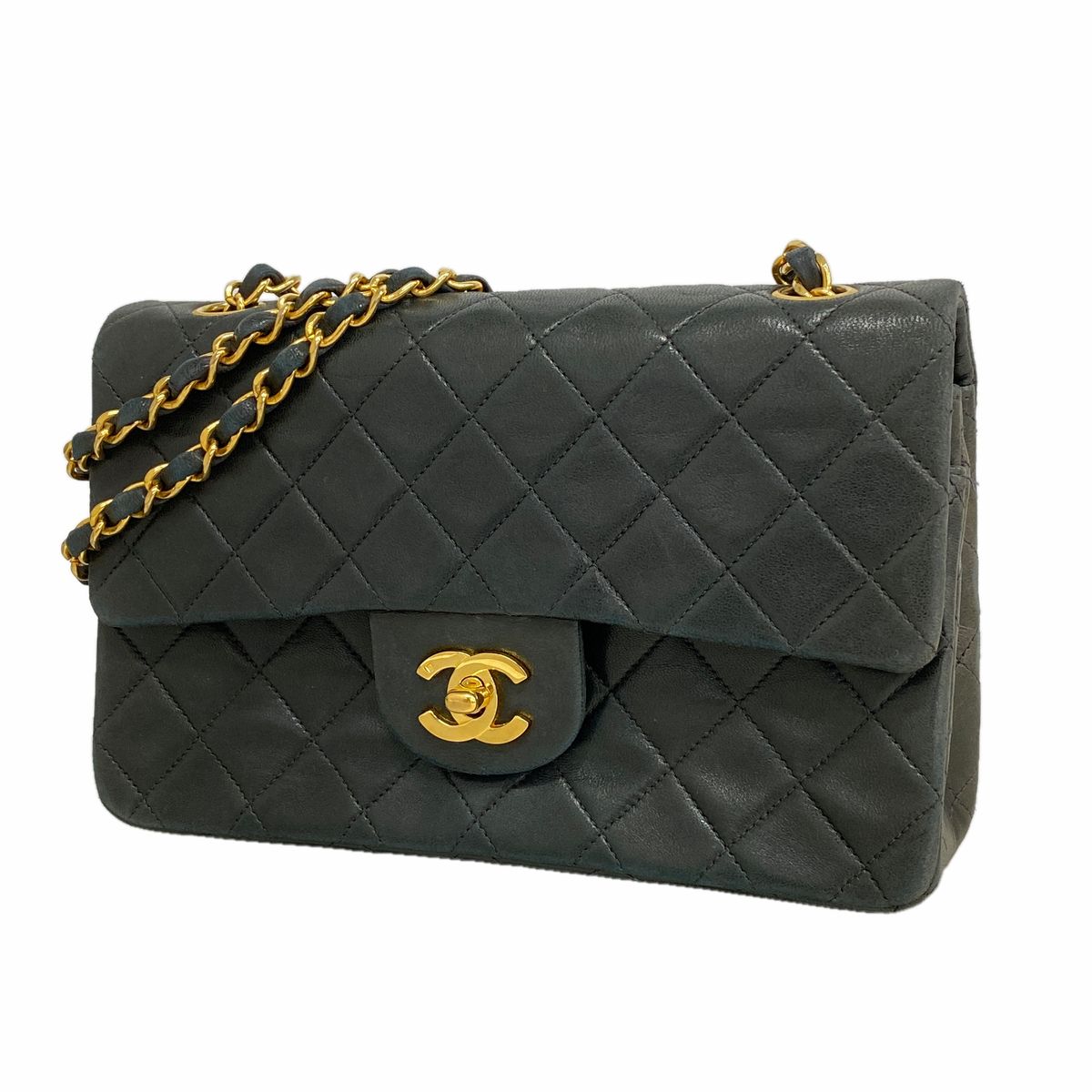 Chanel Shoulder Bag Quilted Lambskin Black Gold
