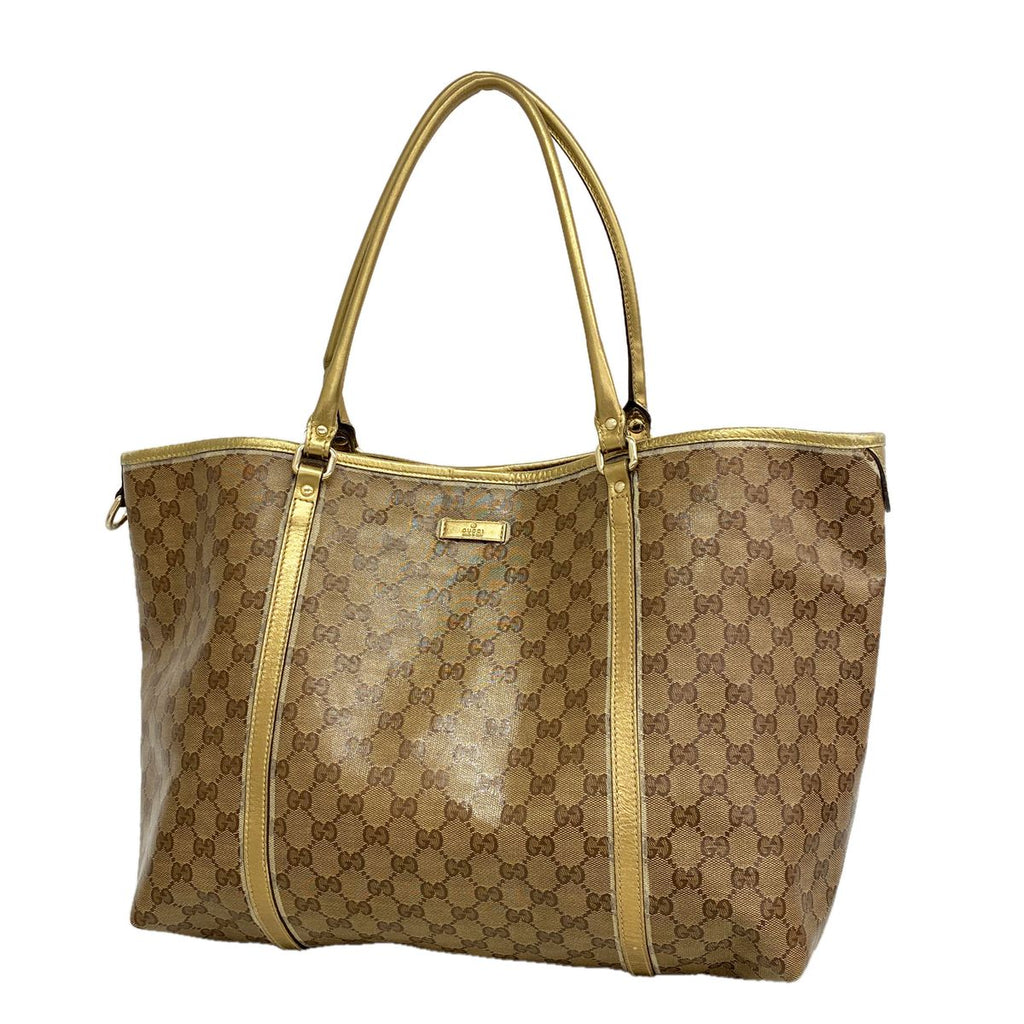 Gucci Tote Bag GG Crystal Brown Gold