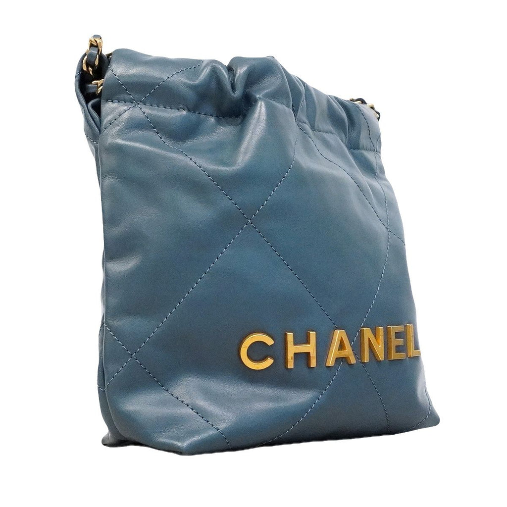 Chanel Shoulder Bag Calfskin Blue Gold — view 2